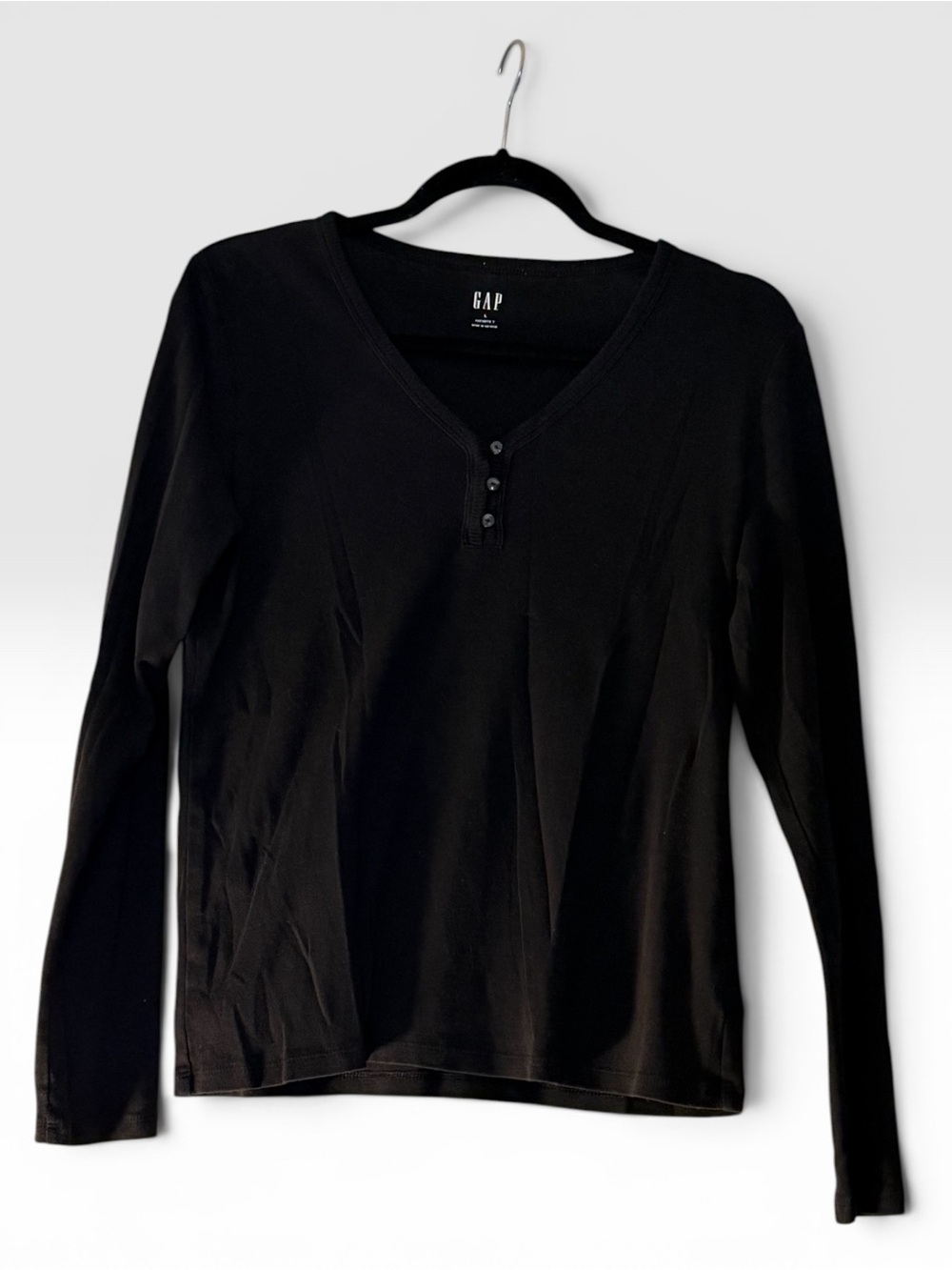 GAP Black Long Sleeve V-Neck Henley